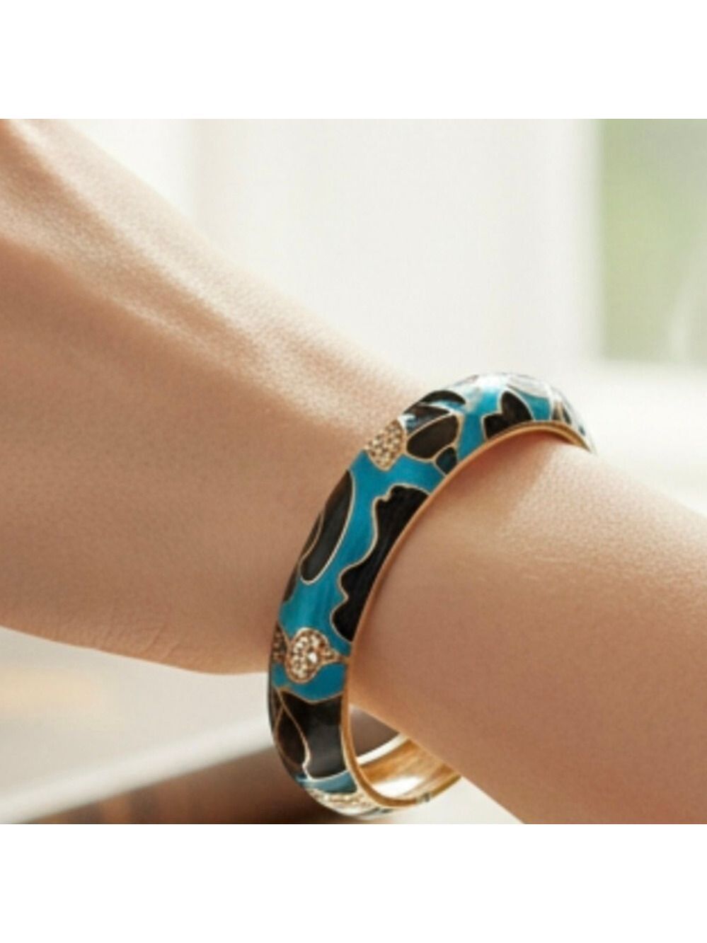 Sequin Y2K Enamel Rhinestone Hinged Bangle Bracelet